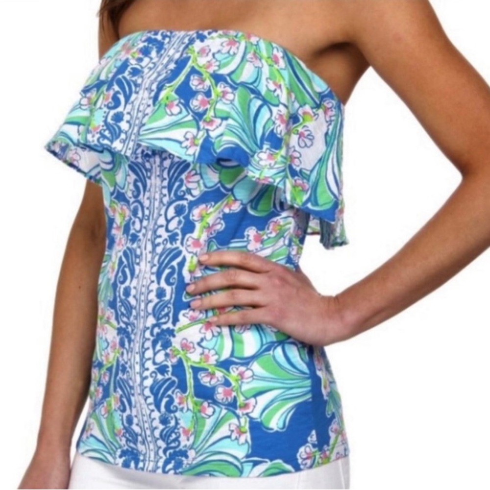 Lilly Pulitzer Wiley Ruffle Bay Blue Tube Top XS